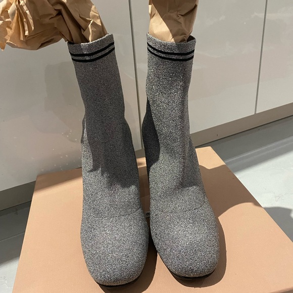 Miu Miu Silver Glitter Ankle Boots - Picture 2 of 6